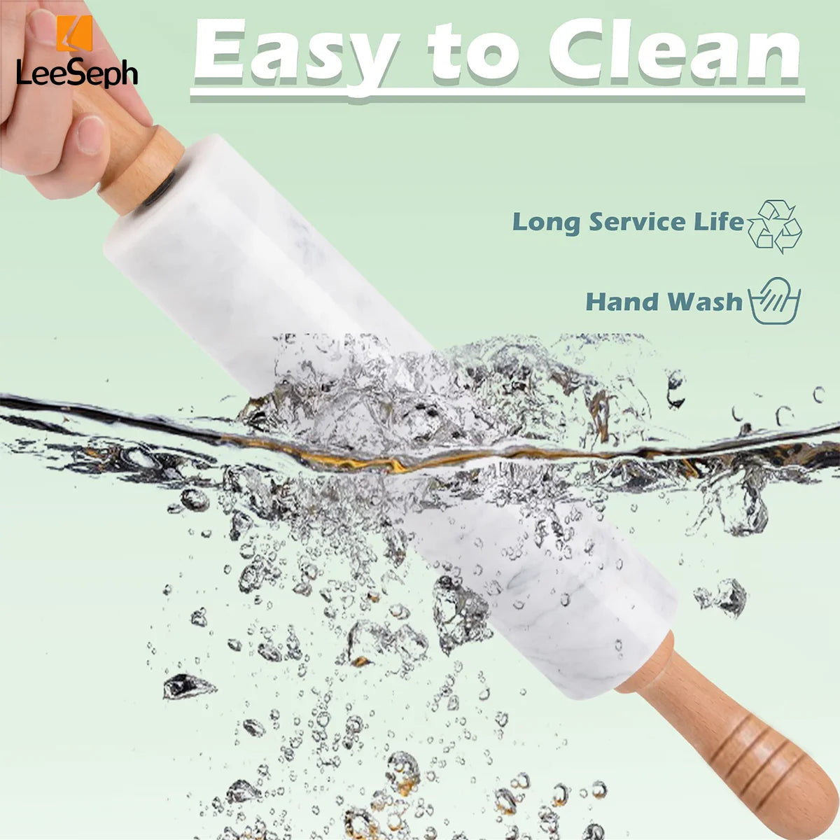 Leeseph Premium Marble Rolling Pin with Wooden Handles and Base, Easy to Clean, Perfect for Professional and Home Kitchens Peaceful Pleasures Health and Wellness