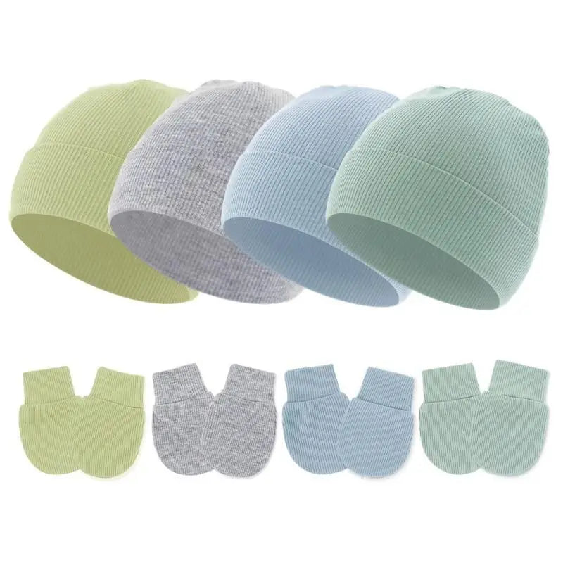 Newborn Baby Bonnet Hat & Anti-Scratch Gloves Set | 0–3 Month