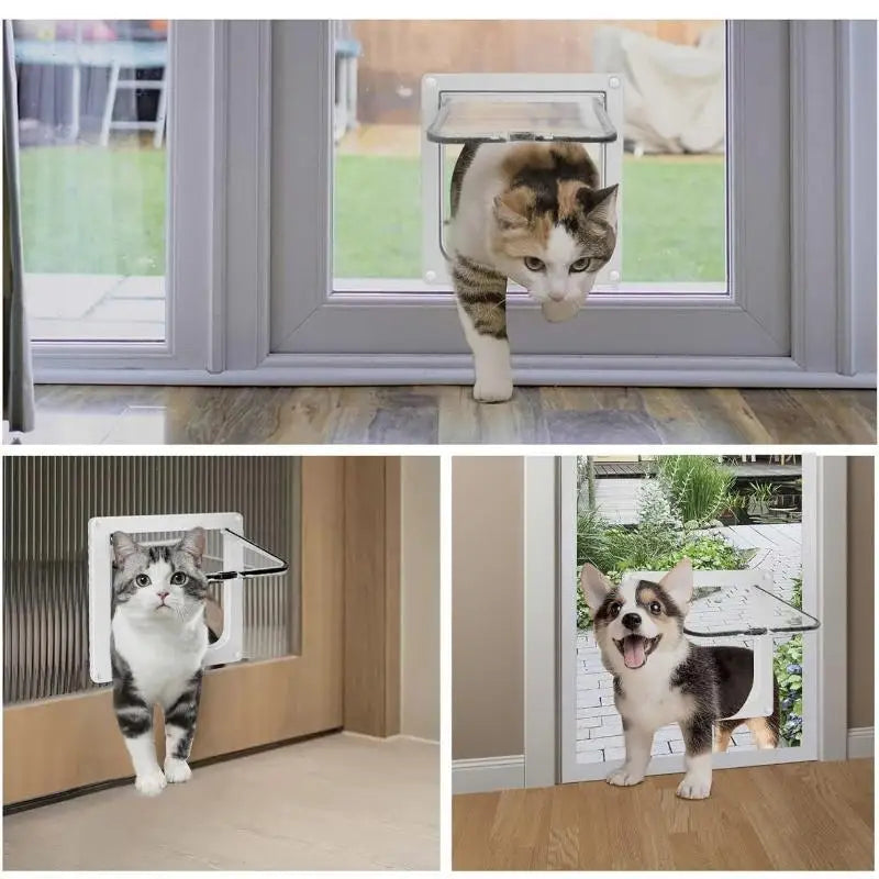 Weatherproof 4-Way Locking Cat Door – Transparent Flap Cat Door Flap Peaceful Pleasures Health and Wellness