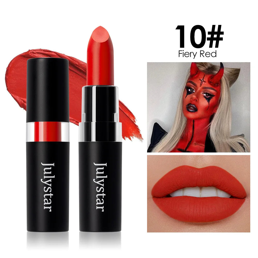 12-Color Waterproof Matte Lipstick – Bold Halloween Lip Color