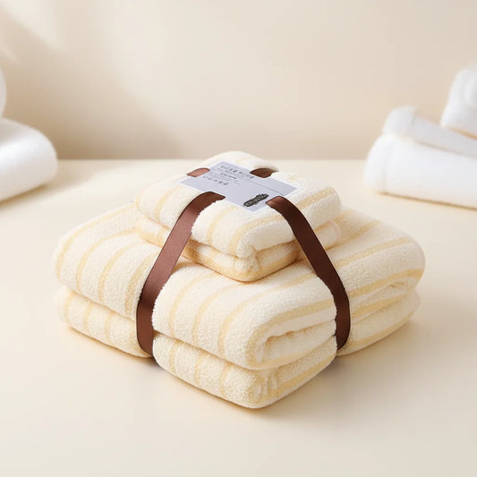 Coral Fleece Bath Towel Set Soft Absorbent Parent Child Two Piece Set Peaceful Pleasures Health and Wellness Towel 35 x 75 cm yel