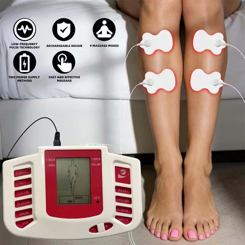 Dual-Channel Muscle Stimulator | (16 Electrodes) Used to Relieve Back, Shoulder, and Knee Pain, Promote Muscle Relaxation and Movement Function, Equipped with 30 Modes and 10 Intensity Adjustment Functions, Is an Excellent Gi Peaceful Pleasures Health and Wellness