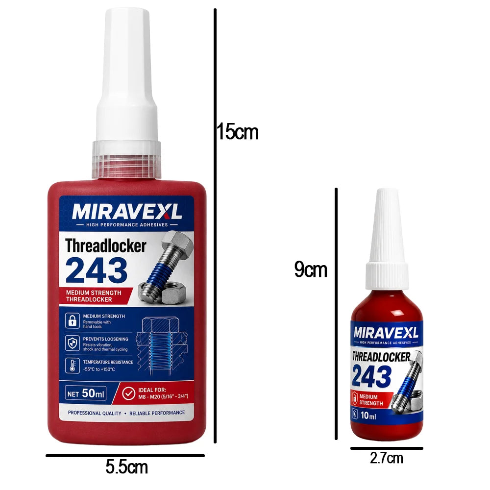 MIRAVEXL Threadlocker 243 Medium Strength Anaerobic Adhesive 10/50ml
