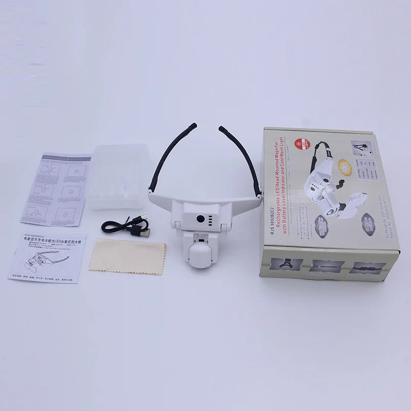 Head Mounted Cool and Warm Led Light with Usb Charging and 6 Different Magnifications for Repairing Magnifying Glass Peaceful Pleasures Health and Wellness