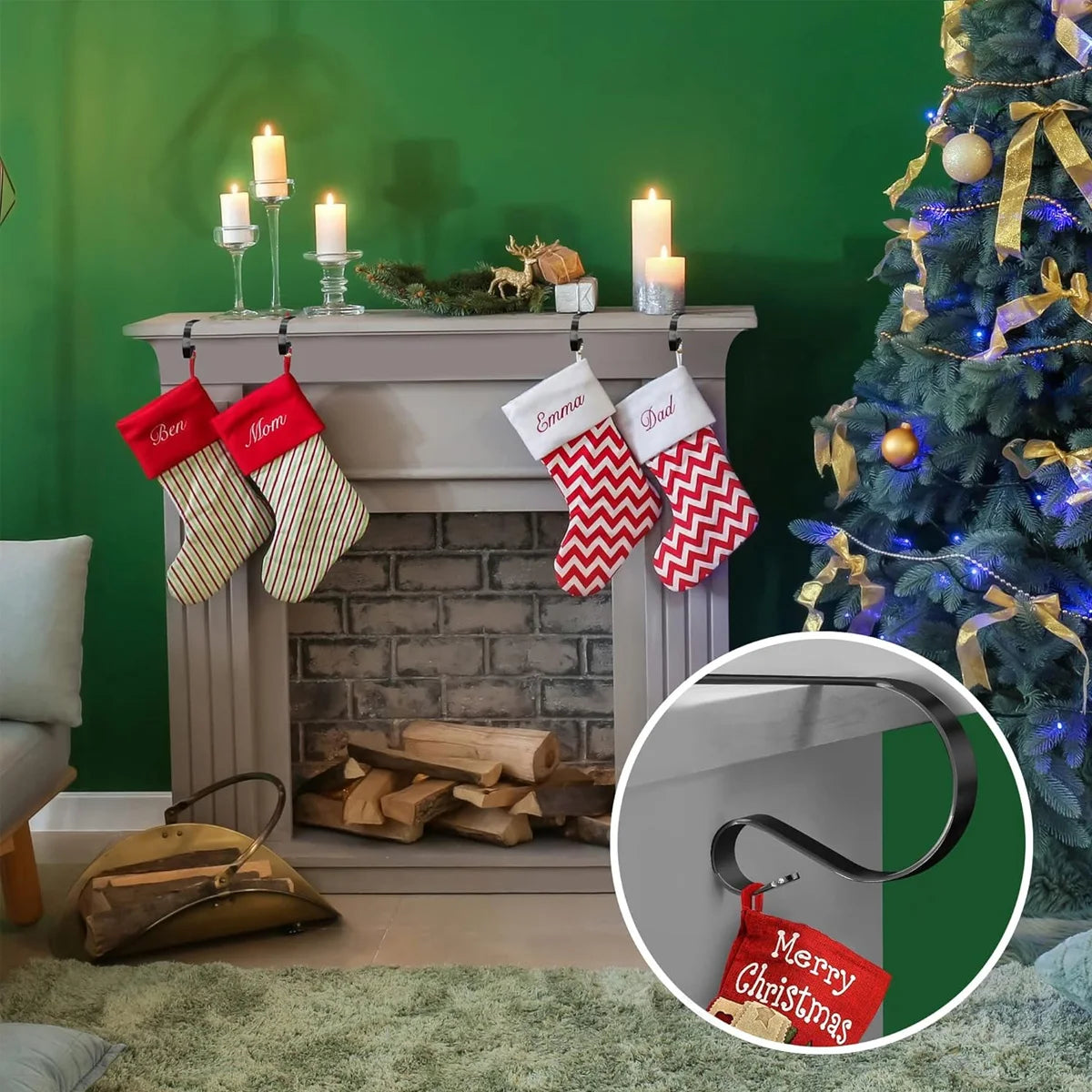 2/4Pack Stocking Holders for Mantle, Christmas Stocking Holder, Mantle Clip Fireplace Hooks Hanger for Party Decoration Supplies Peaceful Pleasures Health and Wellness