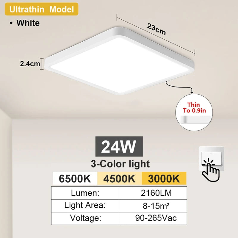 Square Ultrathin LED Ceiling Light 24W 36W – Dimmable Modern