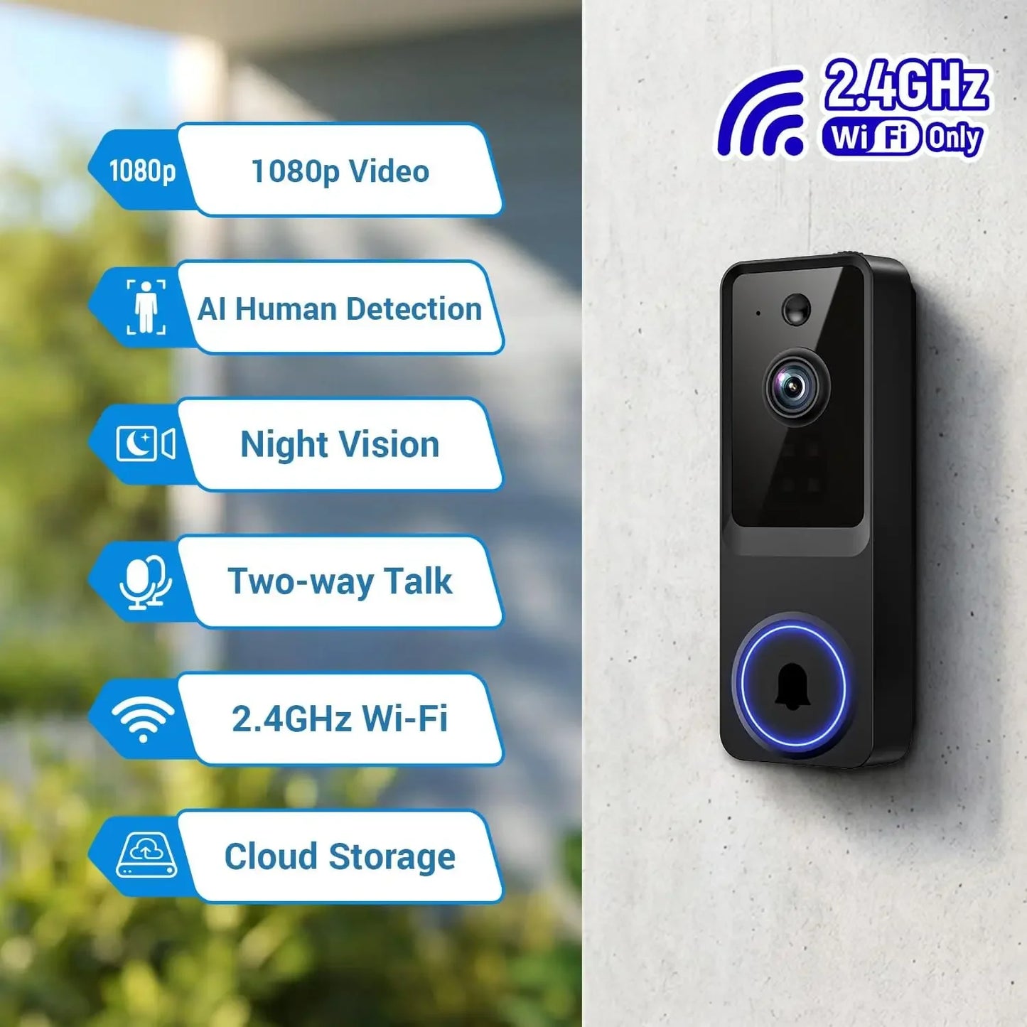 Wireless Video Doorbell Camera with Cloud Storage, Night Vision, Real-Time Alerts for Home Security Peaceful Pleasures Health and Wellness