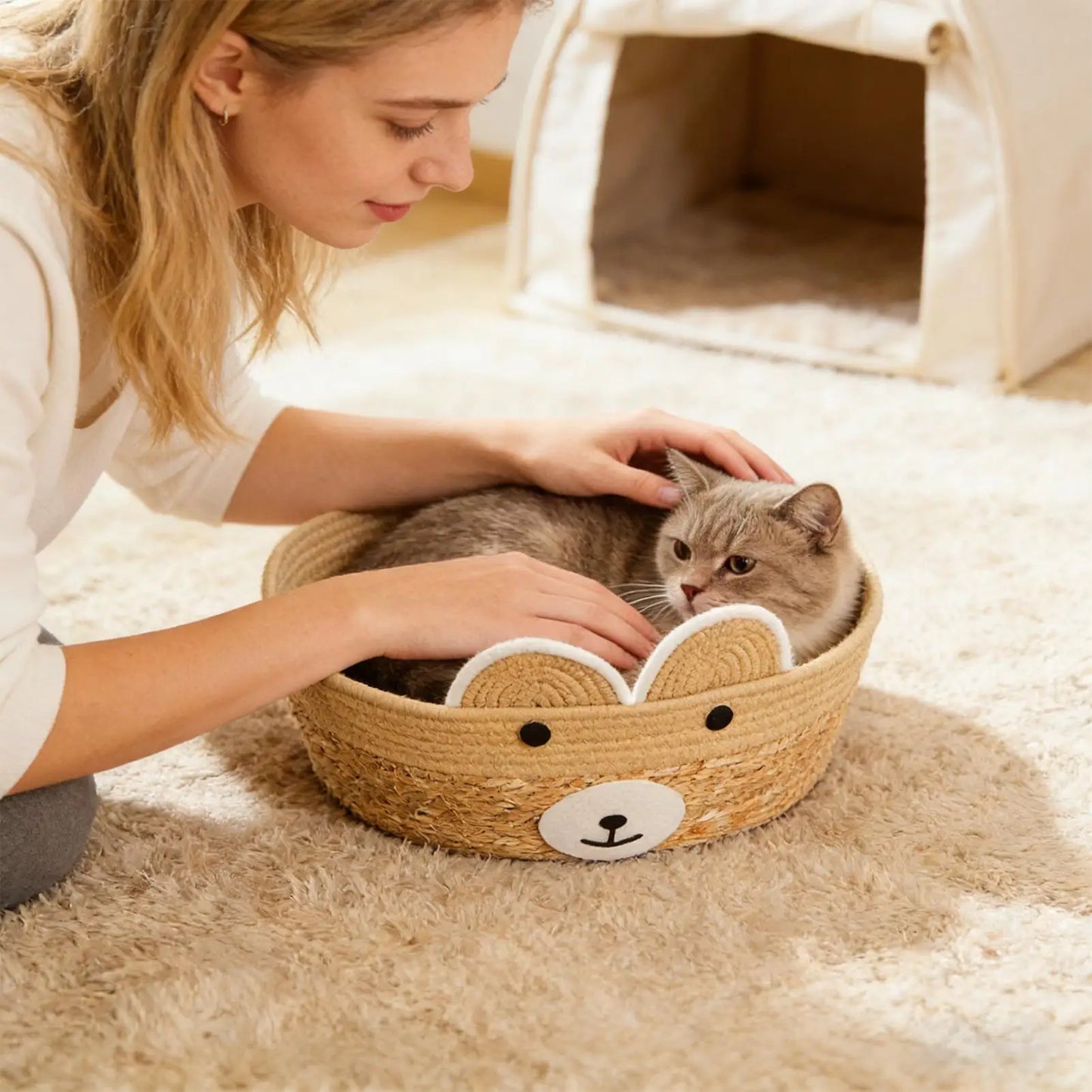 Woven Washable Indoor Cat House – Sleeping Nest for Cats