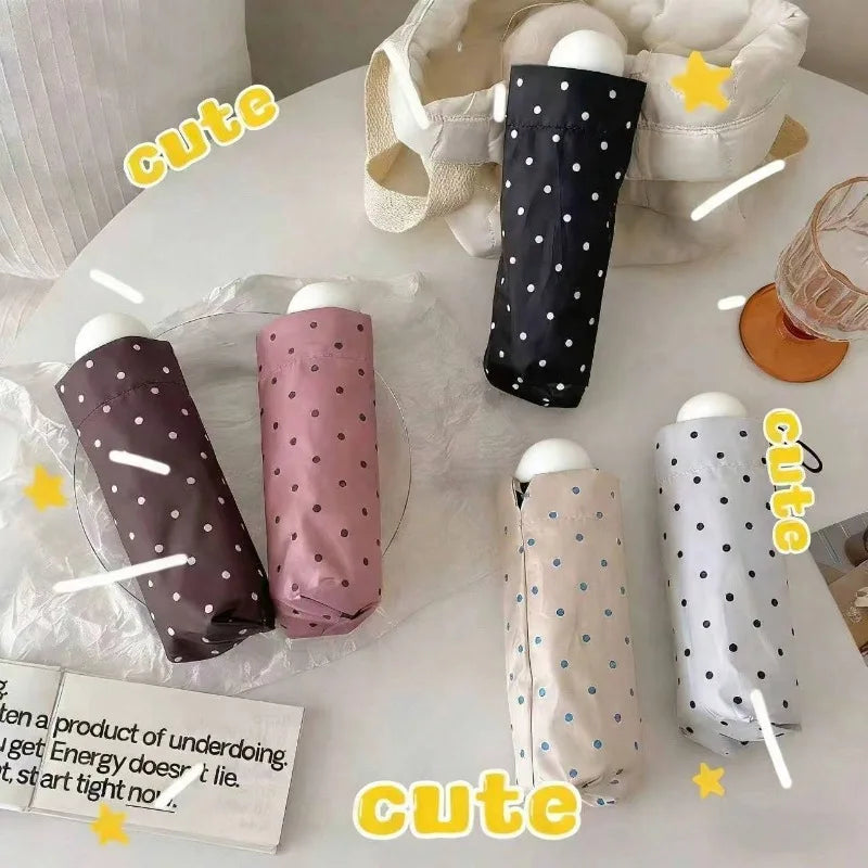 Polka Dot Pattern Portable Folding Umbrella Dual Use Rain and Sun Capsule Parasol Black Glue Sunshade Umbrella Peaceful Pleasures Health and Wellness