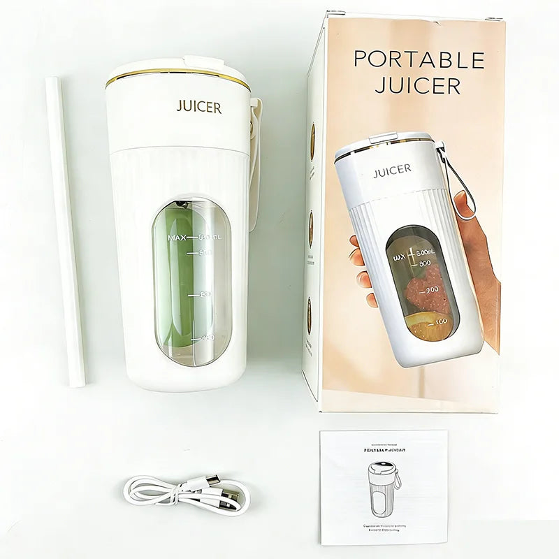 Portable mini electric juicer with stainless steel blade, home USB-charging juicer, new type of small fruit blender Peaceful Pleasures Health and Wellness WHITE