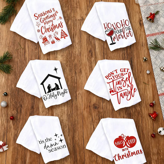 Christmas Kitchen Towel | Organic Cotton Holiday Hand Towel Holiday Kitchen Towel Peaceful Pleasures Health and Wellness