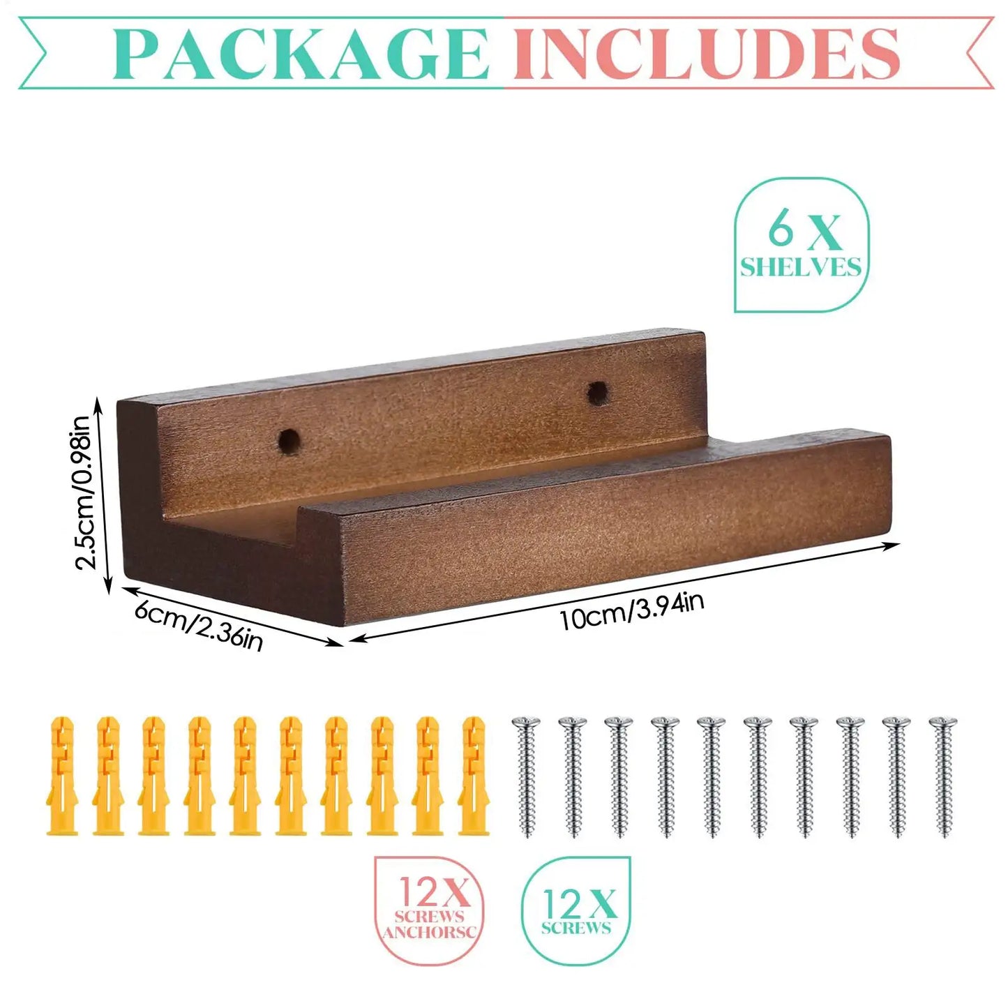 Wall Mount Wood Vinyl Record Shelf Set of 6 | Album Display