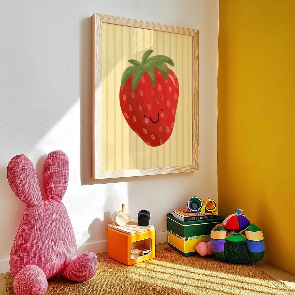 Cartoon Strawberry Canvas Wall Art Print | Kids Room Decor