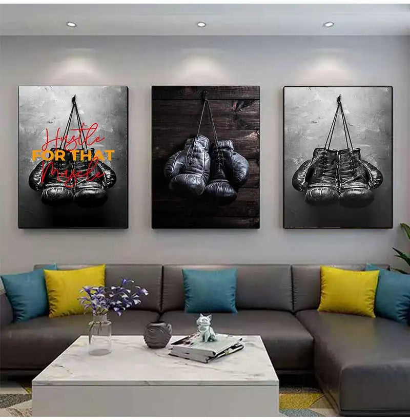 Style Picture Wall Art Modular Home Decoration Painting Print Poster for Living Room Cuadros Boxing Gloves Vintage Canvas Nordic Peaceful Pleasures Health and Wellness