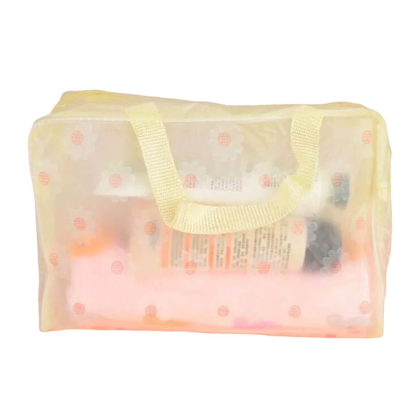 PVC Waterproof Clear Makeup Bag With Zipper And Handle For Travel Bathroom Storage Cosmetic Organizer Peaceful Pleasures Health and Wellness YELLOW