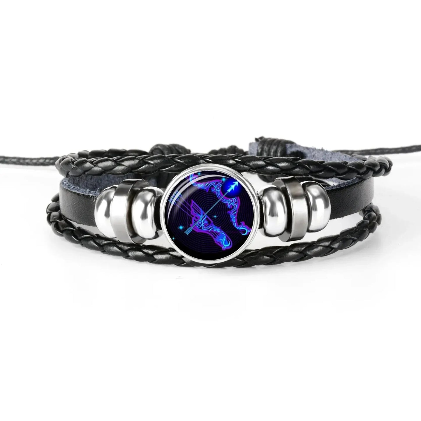 Zodiac Constellation Leather Bracelet – Glass Dome Charm Unisex