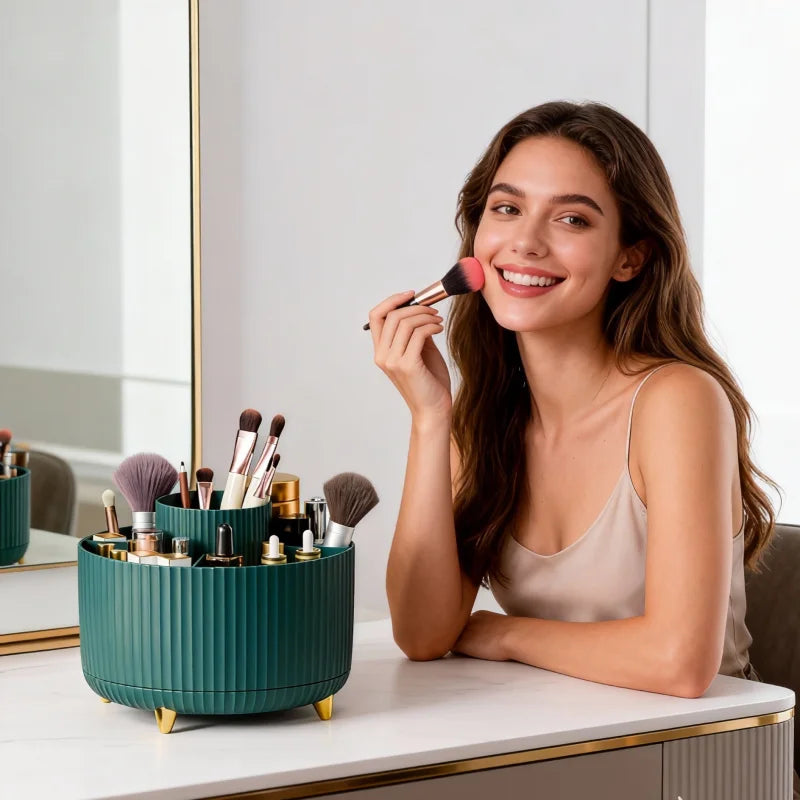 360° Rotating Makeup Organizer – 5-Slot Brush & Cosmetic Holder