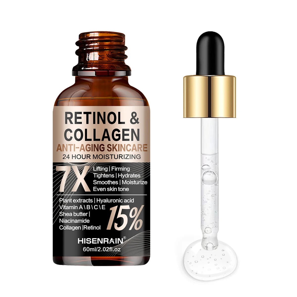 HISENRAIN Retinol Collagen Face Serum - Anti-Aging Intense Moisturizer, Reduce Wrinkles Fine Lines & Firm Skin. Peaceful Pleasures Health and Wellness 60ml