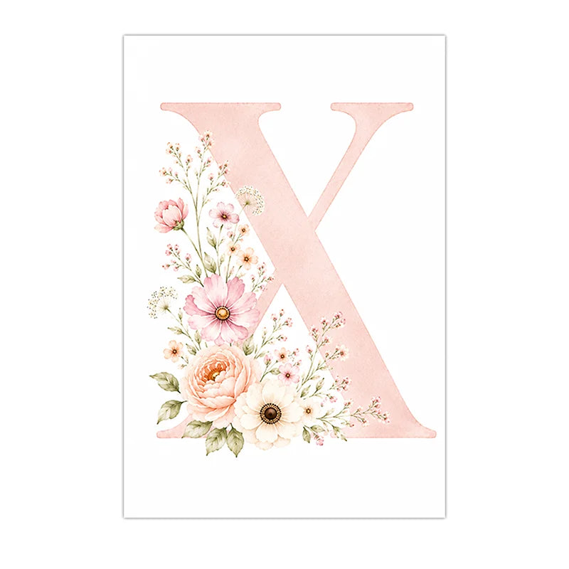Custom Alphabet Wall Art Floral Rainbow Letter Canvas Painting Pink Poster Print Kids Room Wall Decor Peaceful Pleasures Health and Wellness X 15x20cm No Frame China Mainland