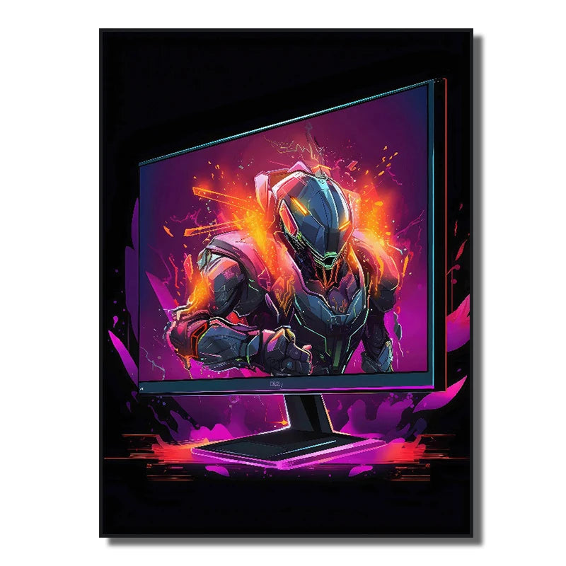 Neon Red Video Game Character Canvas Wall Art | Unframed Poster