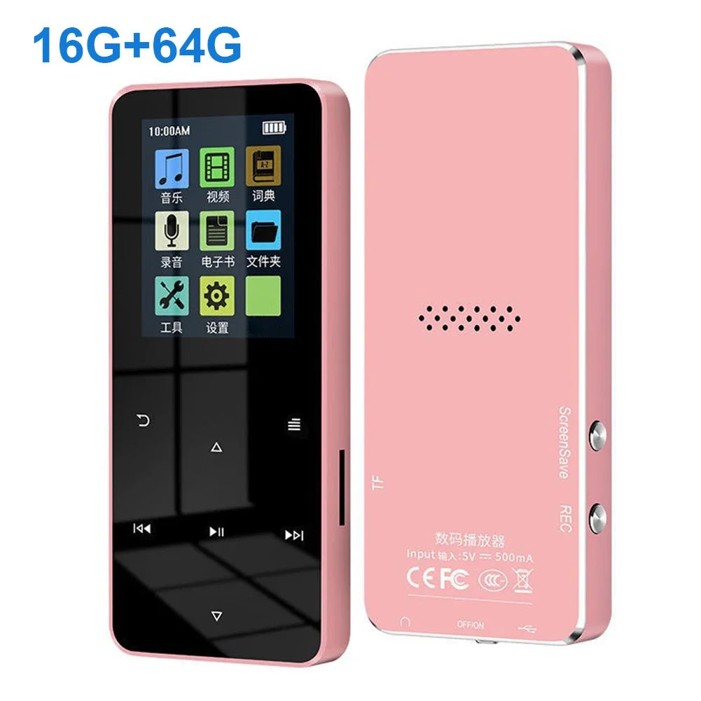 New 1.8 Inch Metal Touch MP3 MP4 Music Player Bluetooth-compatible 5.0 Fm Radio Video Play 8/32/64GB E-book Hifi Player Walkman Peaceful Pleasures Health and Wellness Pink Other