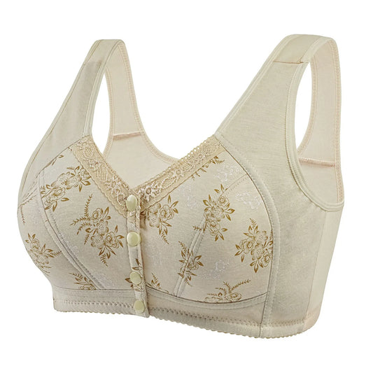 Wireless Bralette Comfortable Underwear Middle-aged Elderly Women Lace Chest Wrap Ultra-thin Mom Front Open Buckle Cotton Peaceful Pleasures Health and Wellness Beige 52