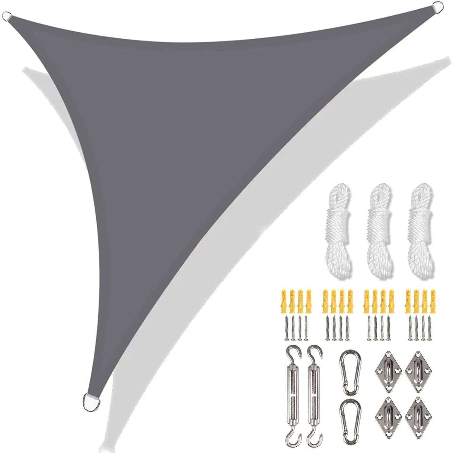 5/3.6/3/2M Triangle Shade Sail Waterproof Sunshade Sail Canopy 98%UV Block Awning with Free Rope for Garden Patio Pergola Gazebo Peaceful Pleasures Health and Wellness Light Gray 24Pc Kit 200x200x200CM