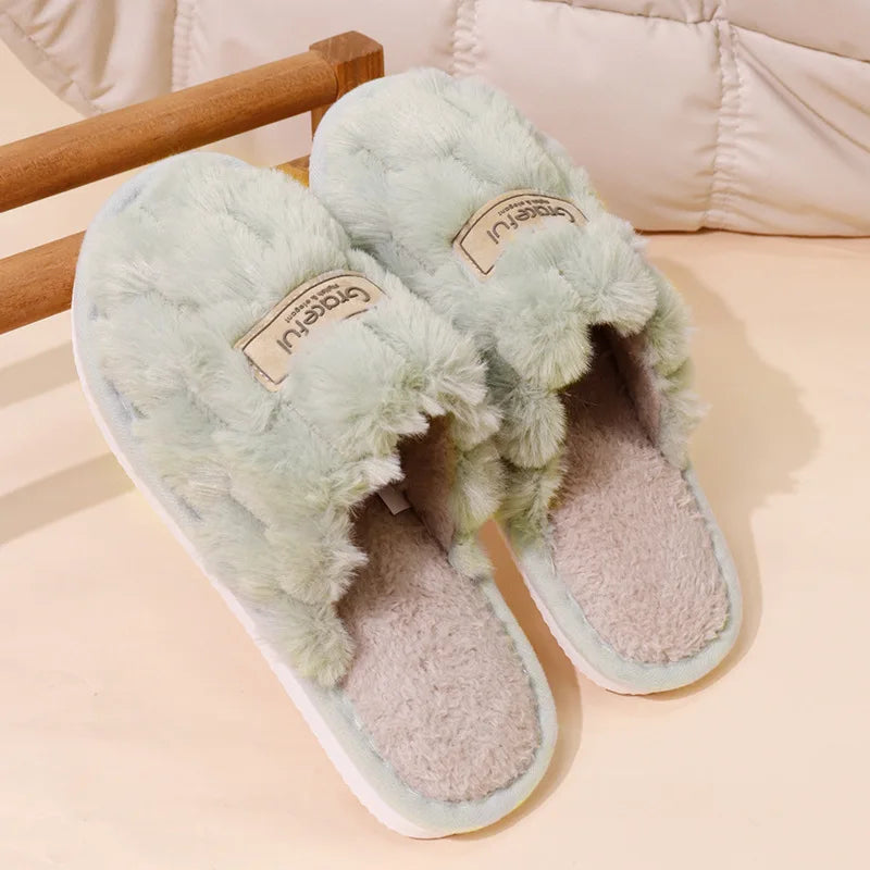 Women's Winter Fur Slippers – Non-Slip Soft Indoor House Shoes