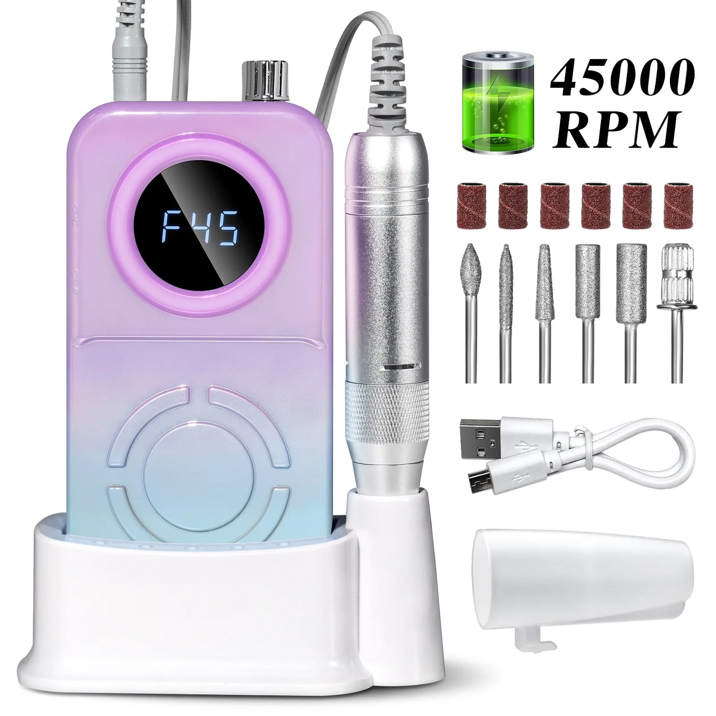 45000 RPM Rechargeable Electric Nail Drill | Pro Manicure Machine
