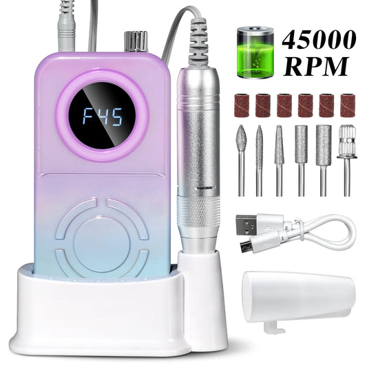 45000 RPM Rechargeable Electric Nail Drill | Pro Manicure Machine Electric Nail Drill Peaceful Pleasures Health and Wellness Blue