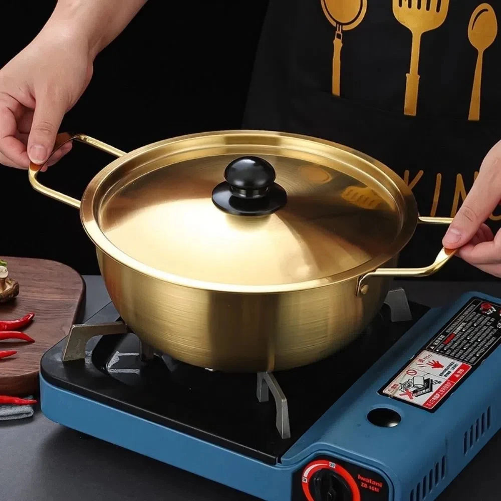 Korean Mini Ramen Pot | Stainless Steel Soup Hot Pot with Lid
