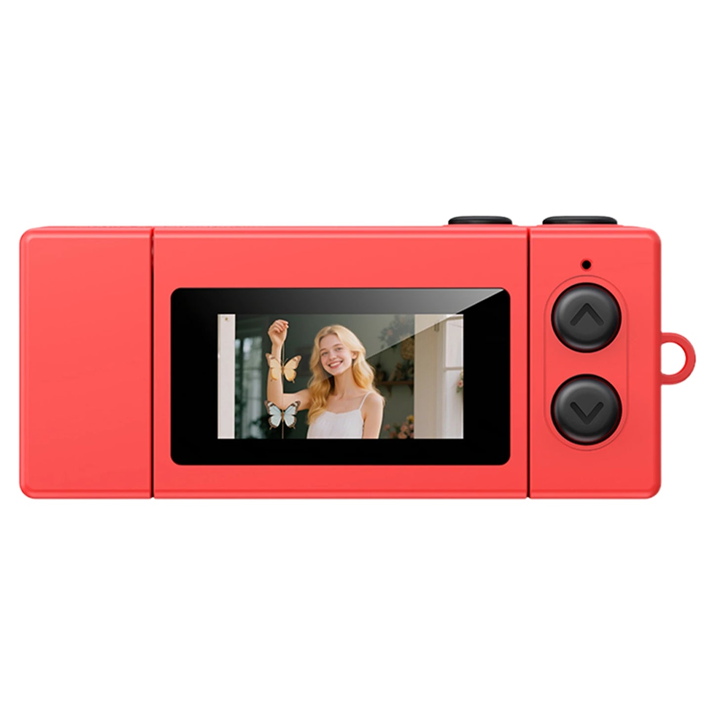 Retro Mini Thumb Camera with Flip Screen Portable Keychain Digital Video Recorder for Students Campus Life Creative Gift Peaceful Pleasures Health and Wellness Red