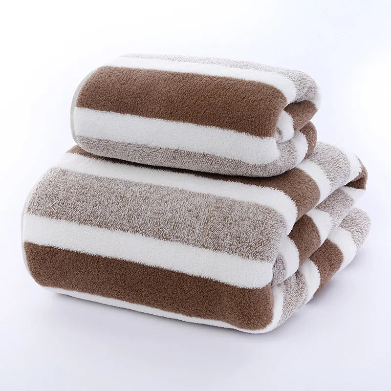Striped Microfiber Towel Set – Quick-Dry Bath & Face Towels