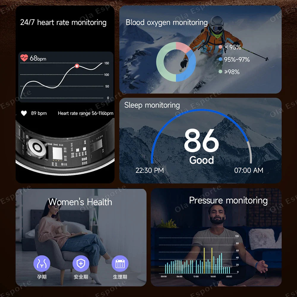 Ola Esporte Smart Ring – Heart Rate, SpO₂ & Call Alert 5ATM