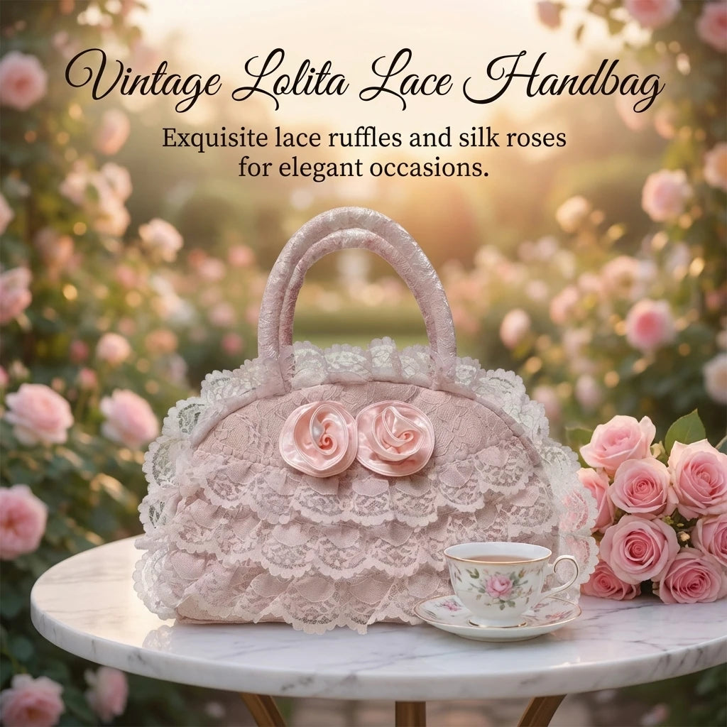 Women Retro Style Handbag With Lace Ruffled Trim For Daily Travle Peaceful Pleasures Health and Wellness