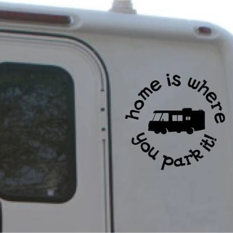 21cm x21cm Home Is Where Park It Camper Sticker motorhome Decal Car Decal Truck Peaceful Pleasures Health and Wellness WHITE
