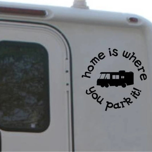 21cm x21cm Home Is Where Park It Camper Sticker motorhome Decal Car Decal Truck Peaceful Pleasures Health and Wellness WHITE
