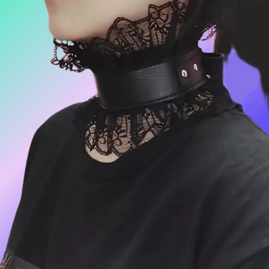 Lace Chockers Necklace Kawaii Lolita Exaggerated Princess Collar Peaceful Pleasures Health and Wellness Black