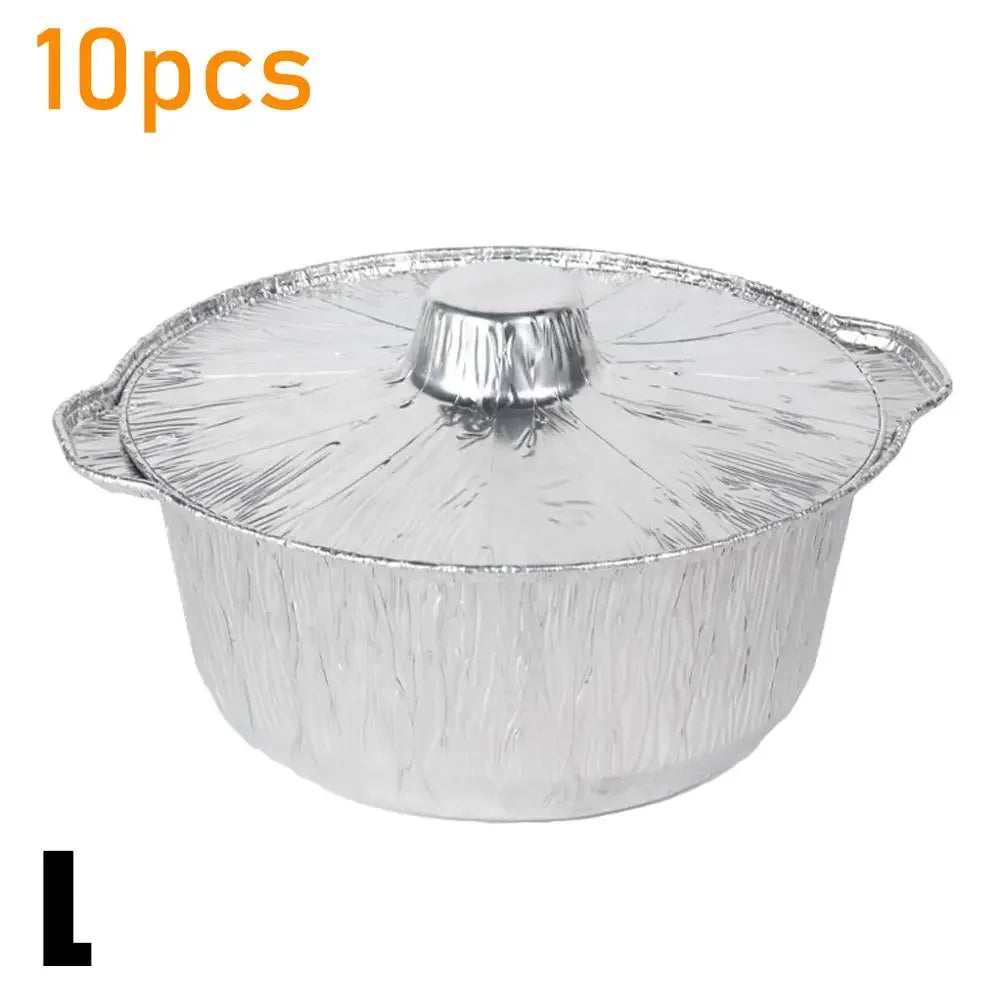10PCS Disposable Aluminum Foil Pans With Lid Round/Square Food Storage Container BBQ Baking Pans Air Fryer Liners Kitchen Supply Peaceful Pleasures Health and Wellness 10pcs 24cm