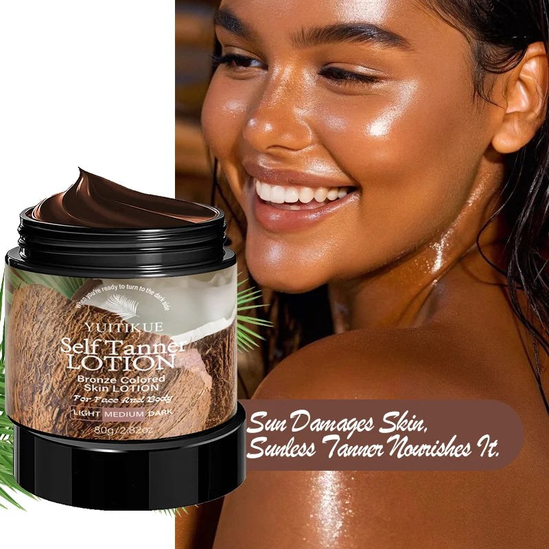 YUITIKUE Coconut Self Tanner Lotion 80g Medium Bronze Sunless Tanning Lotion for Natural Face & Body Glow Peaceful Pleasures Health and Wellness