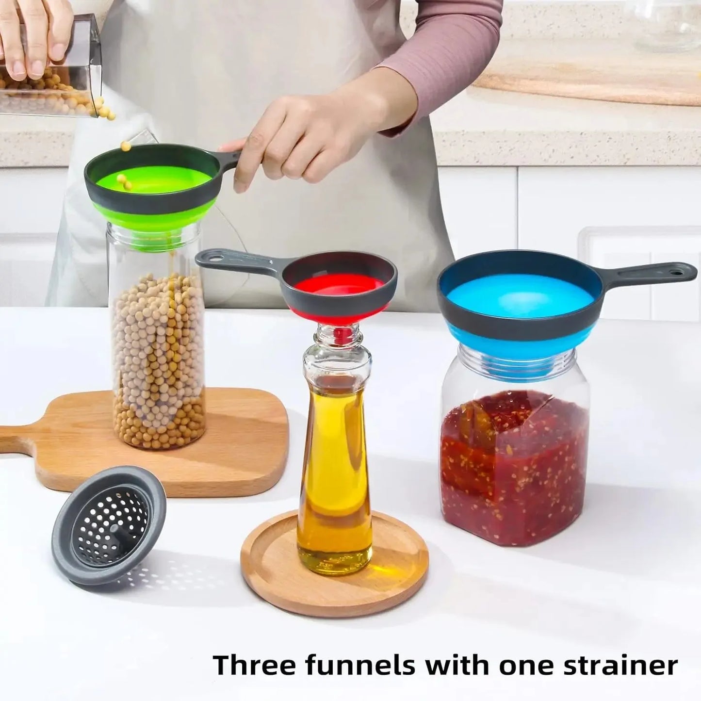 Large Small Funnel set of 3, Silicone Collapsible Funnel, Wide Mouth Canning Funnel for Mason Jars, Jam, Filling Bottles, Flask Peaceful Pleasures Health and Wellness