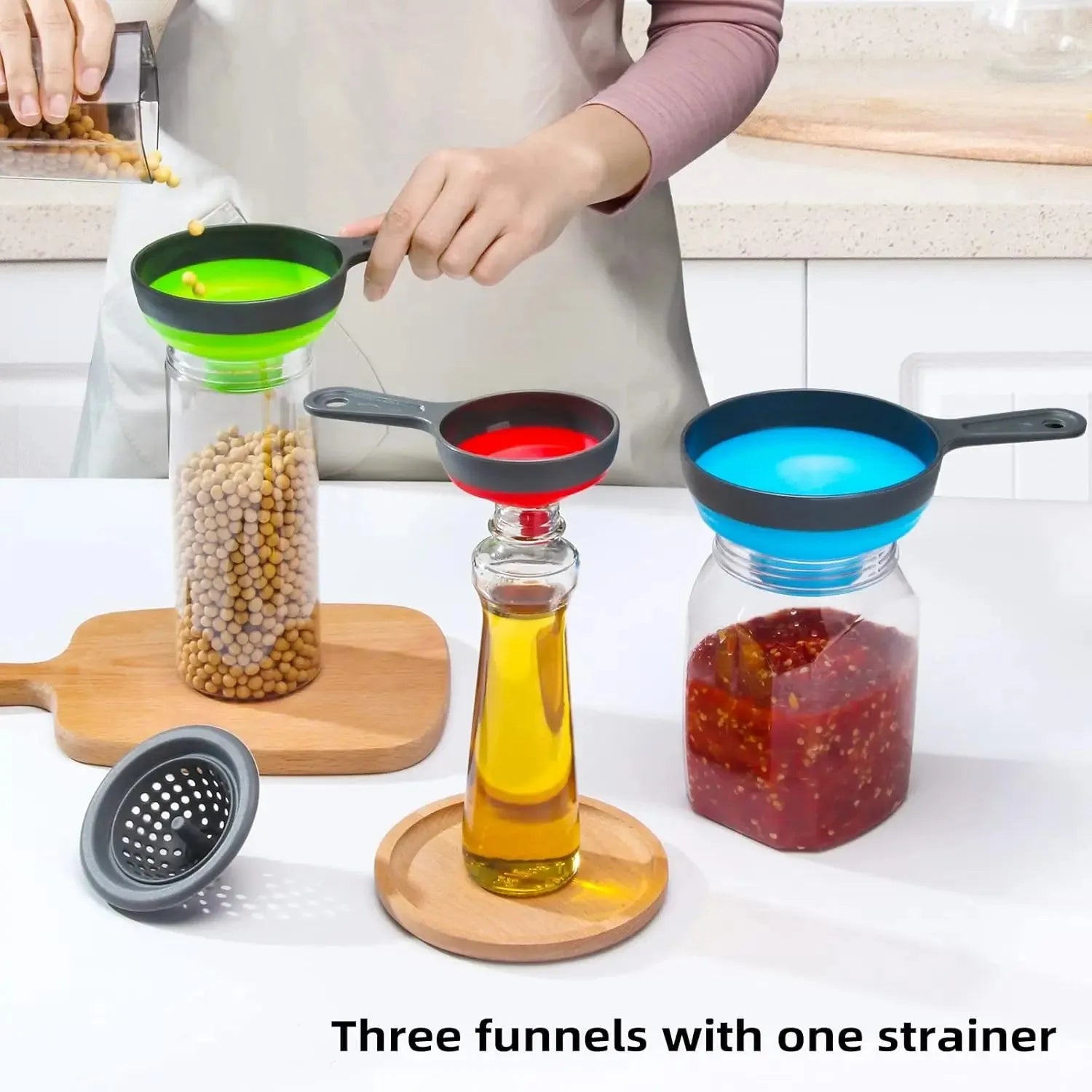 Large Small Funnel set of 3, Silicone Collapsible Funnel, Wide Mouth Canning Funnel for Mason Jars, Jam, Filling Bottles, Flask Peaceful Pleasures Health and Wellness