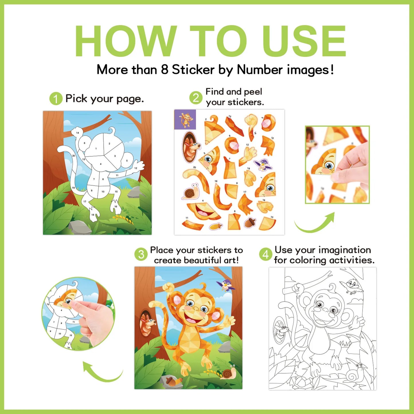 Bview Art Kids DIY Sticker Book Cartoon Animals Dinosaurs Ocean World