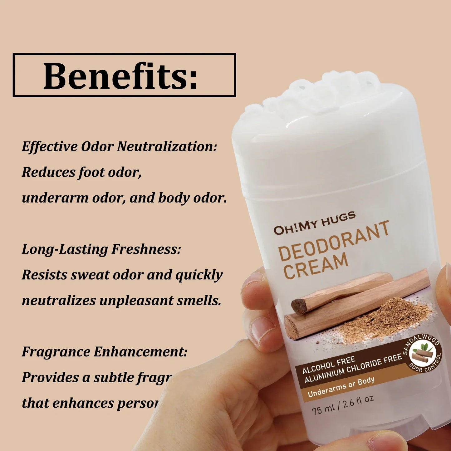 YURHERSU Sandalwood Deodorant Cream – Unisex Odour Control 75ml