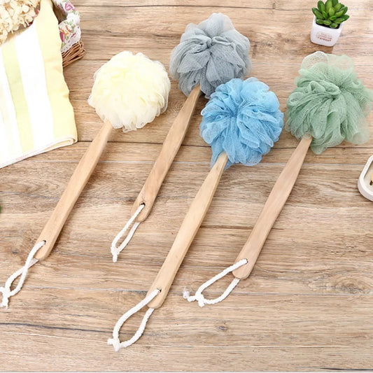 Wooden Handle Bath Brush & Mesh Back Scrubber Sponge Bath Back Scrubber Peaceful Pleasures Health and Wellness