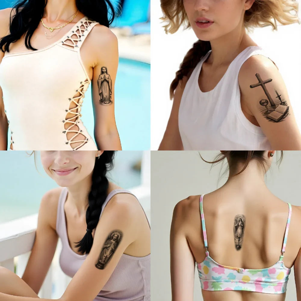 12pcs Spiritual Temporary Tattoos – Dove, Cross & Praying Woman