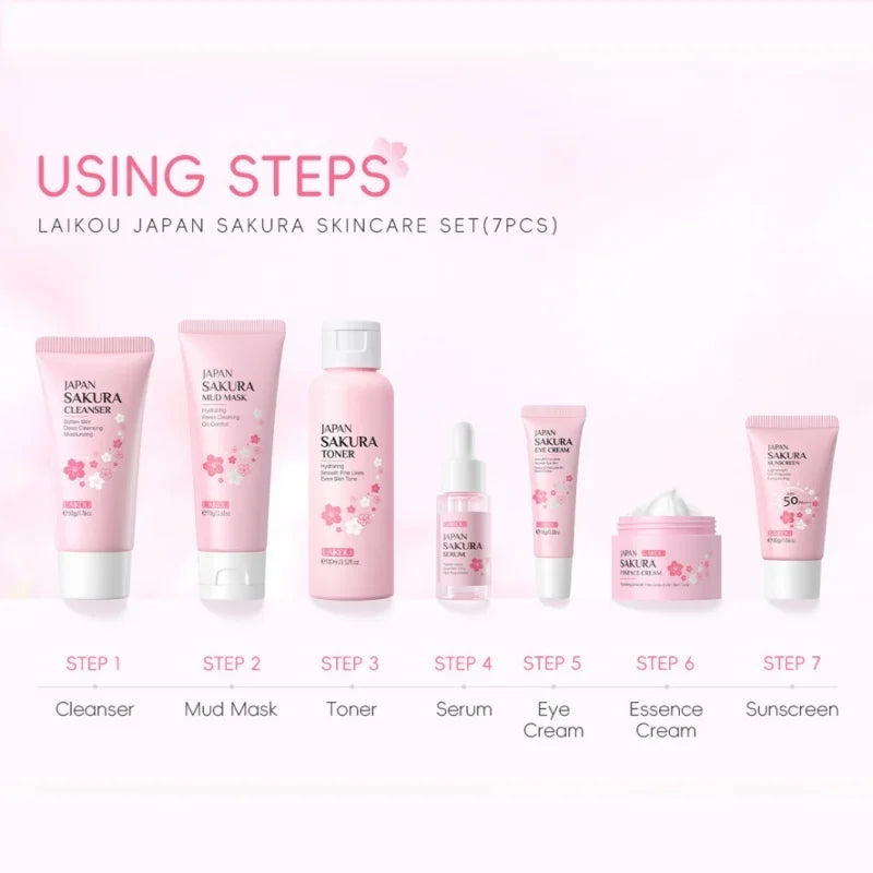 LAIKOU Sakura 7-Piece Skincare Set – Hydrate, Brighten & SPF 50