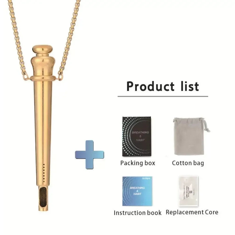 Anxiety Breathing Necklace Meditation Pendant for Stress Relief Natural Calm Quit Vaping Tool for Mindfulness Exercises Peaceful Pleasures Health and Wellness Gold Pro