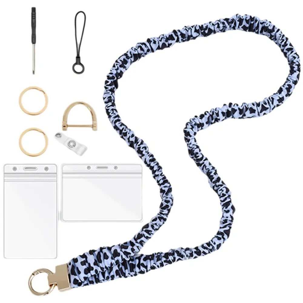 Safety Breakaway Buckle ID Badge Lanyard Stretchy Scrunchie Style Adjustable Elastic Material Retractable Lanyard Set Peaceful Pleasures Health and Wellness Cow Color Set 1