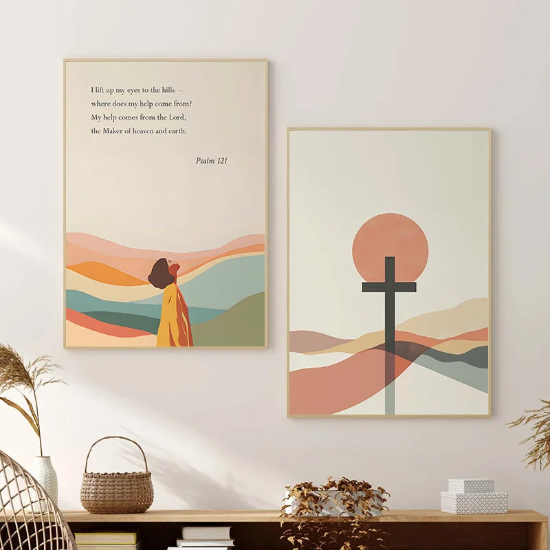 Christian Cross Canvas Wall Art | Bible Verse Baptism Gift